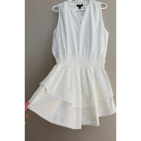 Aqua NWT White Sleeveless Smocked Waist Linen Blend Mini Dress Size Small - Picture 4 of 9